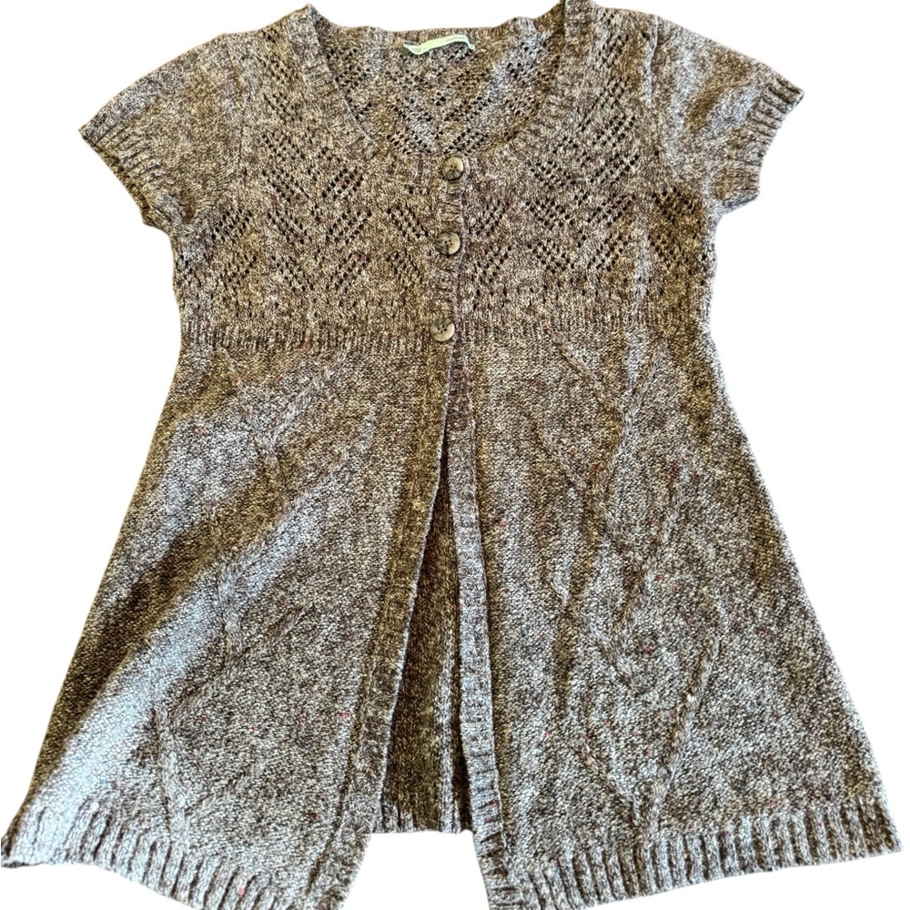Maurices Heathered Brown Short Sleeve Knit Cardigan